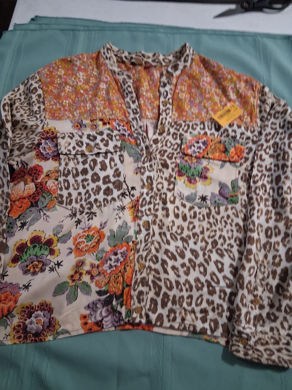 Pilcro Mixed Print Button-Down Shirt in Brown, Orange, Green, Purple